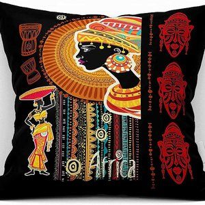 African Women-Inspired Pillow Cover 18x18 Polyester Cultural Silhouette Design